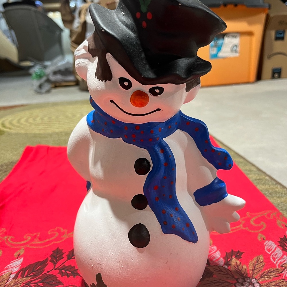 Festive Snowman Figurine with Blue Scarf